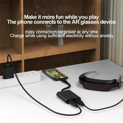 Hubs de Encaixe para Óculos AR 2 em 1 com Carregamento Rápido PD e Duas Interfaces USB para Smartphones e Tablets Cinza 2