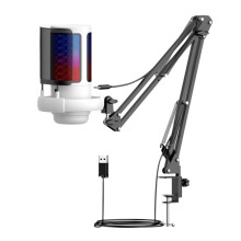 Microphone à Condensateur USB RGB pour Enregistrement D'Appels de Jeux Esports, avec Support en Métal pour Enregistrement en Studio B