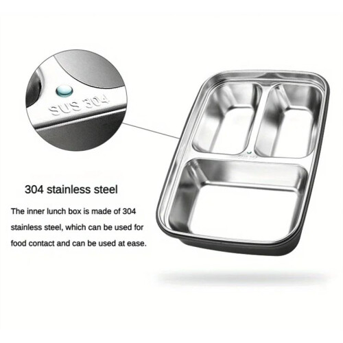 Easy-Clean Container for Students & Office Workers,Leak-Proof Stainless Steel Lunch Box with 3 Compartments 1