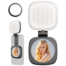 Anneau Lumineux pour Selfie avec Miroir, Portable, Magnétique, LED, Rechargeable, pour Smartphones et Tablettes.