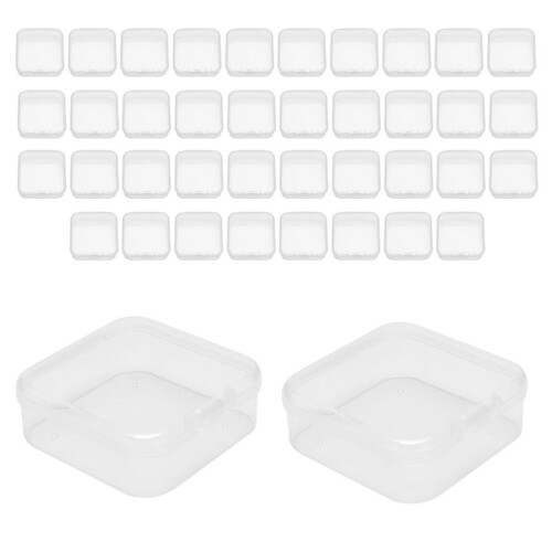 40 Pack Pack Clear Plastic Beads Storage Containers Box with Hinged Lid for Small Items, Diamond, Beads (2.2X2.2X0.79In)