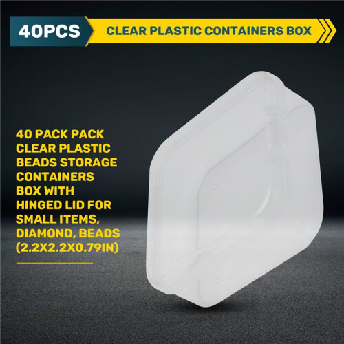 40 Pack Pack Clear Plastic Beads Storage Containers Box with Hinged Lid for Small Items, Diamond, Beads (2.2X2.2X0.79In) 1