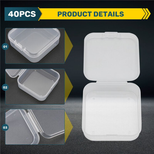 40 Pack Pack Clear Plastic Beads Storage Containers Box with Hinged Lid for Small Items, Diamond, Beads (2.2X2.2X0.79In) 2