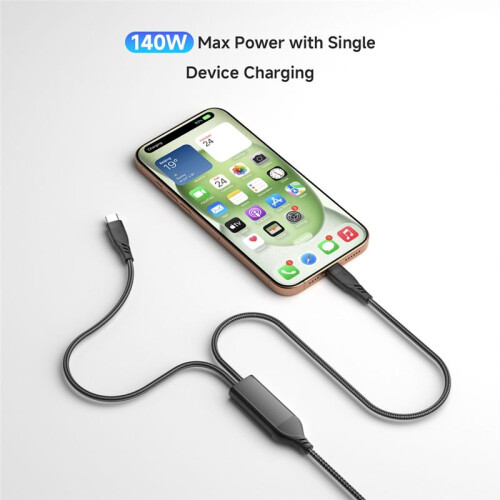 2 in 1 USB C Cable Max PD 140W Fast Charging Cable USB C to Dual USB-C Data Cable for    PC Laptop 2