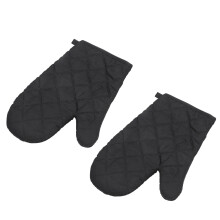 1 Pair Kitchen Heat Resistant Cotton Oven Glove Pot Holder Baking Cooking Mitts Black