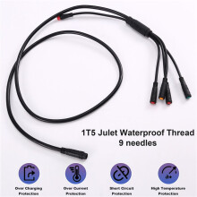 1T5 Waterproof Cable 9 Pins for Julet Ebike Extension Cable Electric Bicycle Connectors for Throttle, Brake, Display