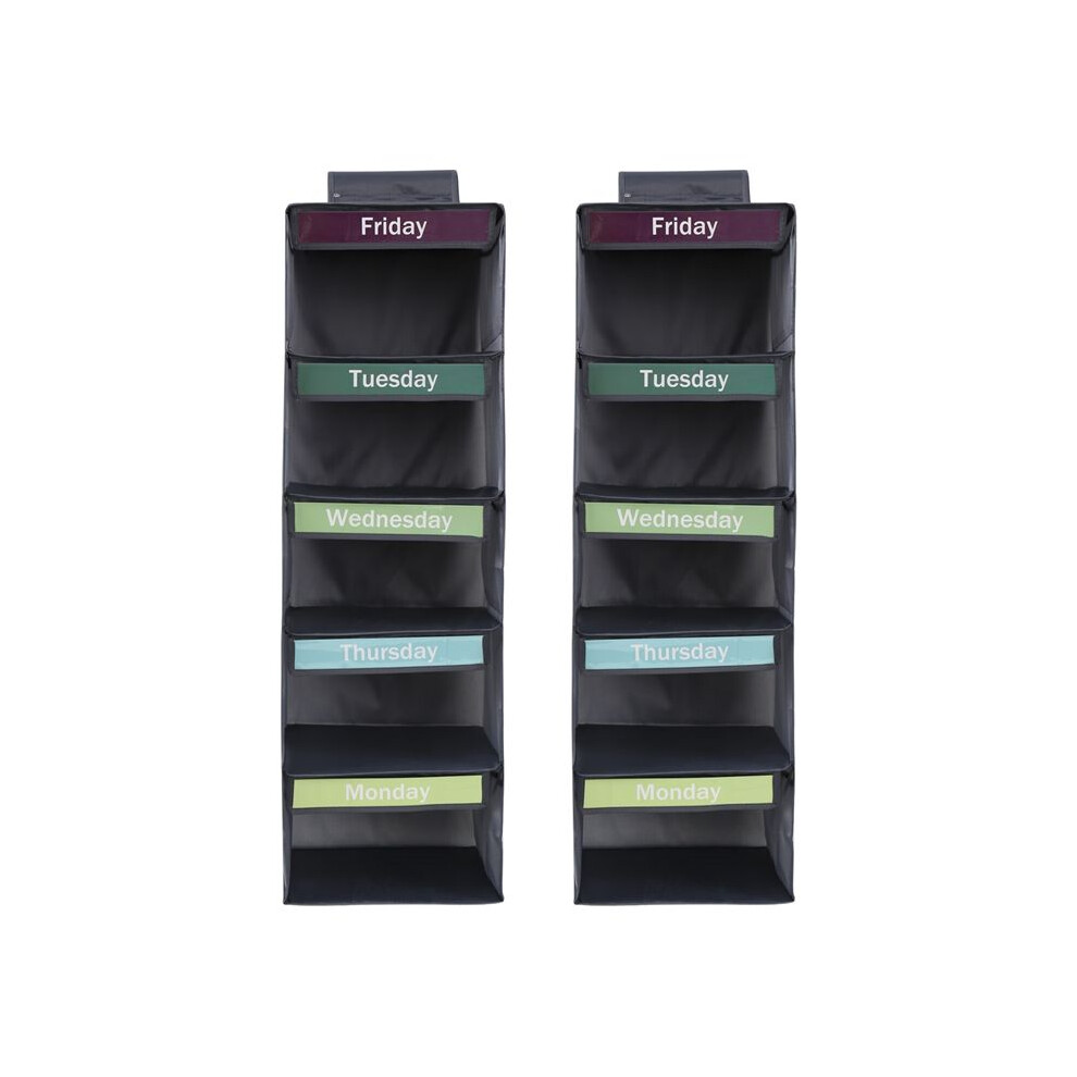 Tauoh 2Pcs 5-Shelf Weekly Clothes Organizer, Hanging Closet Organizer For Kids, Monday Through Friday With Visual Label