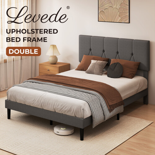 Levede Double Linen Upholstered Tufted Bed
