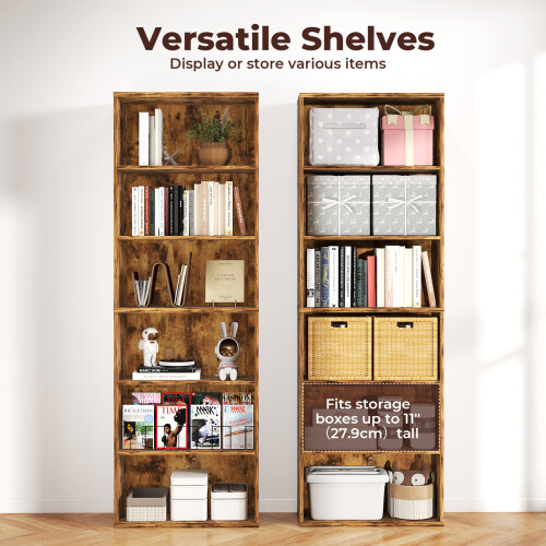 Levede 6 Tier Slim Industrial Bookshelf Walnut 1
