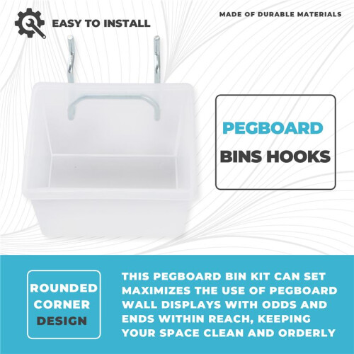 6 Pack Pegboard Clear Bins, Pegboard Bins Hooks, DIY Pegboard Accessories, Workbench Small Bins Fit 1/4 -1/8 Peg Board 1