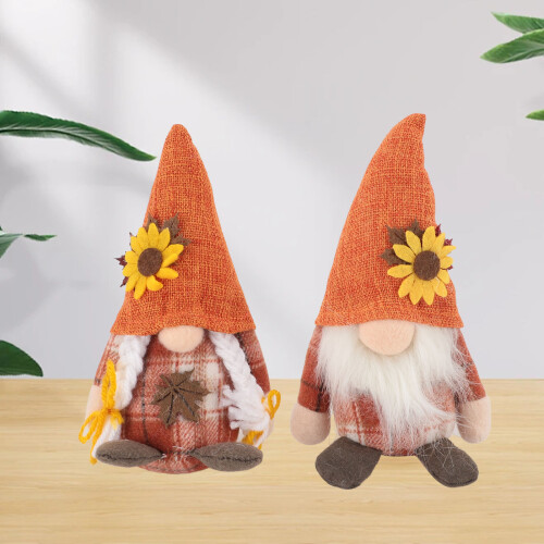 2 Stück Sonnenblumen-Plüschgnome - handgefertigt aus Polyester 2