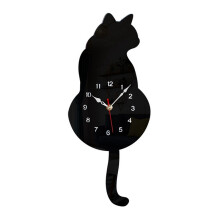 Horloge Murale à Pendule de Chat Noir, Horloge de Chat, Horloge de Chat avec Queue Mobile, Balancement de Chat, Horloges Murales Amusantes et