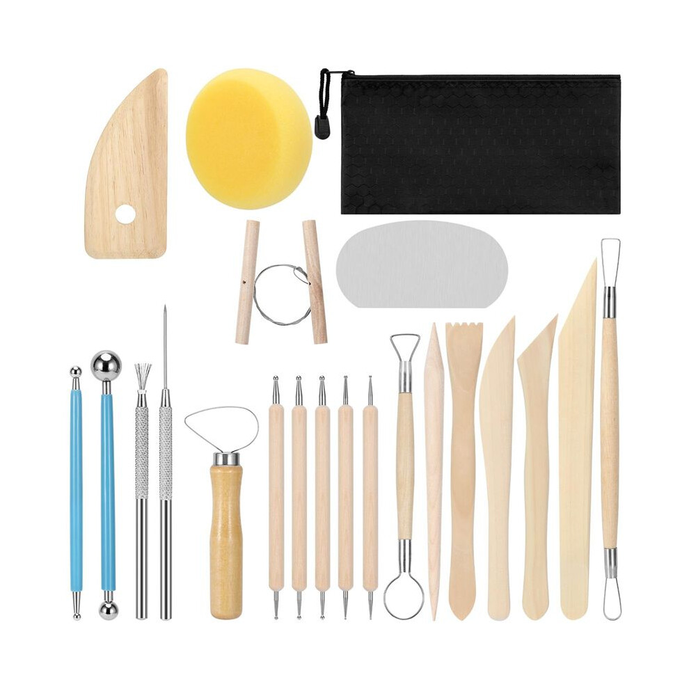 Clay Tools 21 Pcs, Pottery Tool Kit Dotting Tools Polymer Clay Tools, Ceramics Tools With Wooden Handle Pottery Tool Bag 6033286465694