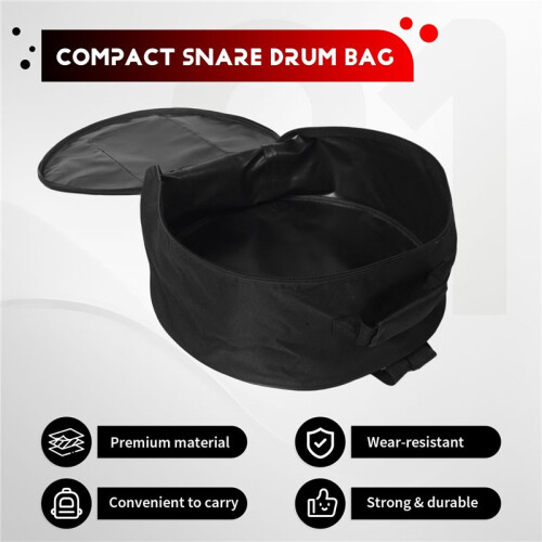 Compact Snare Drum Bag Backpack Case with Shoulder Strap Outside Pockets Musical Instrument Accessory Black 40x18cm 1