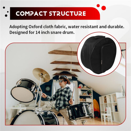 Compact Snare Drum Bag Backpack Case with Shoulder Strap Outside Pockets Musical Instrument Accessory Black 40x18cm 2