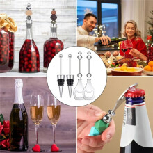 10 Piezas de Tapones de Vino Beadable, 5 Piezas de Tapones de Vino Decorativos y 5 Piezas de Abridor de Botellas Reutilizable de Aleación