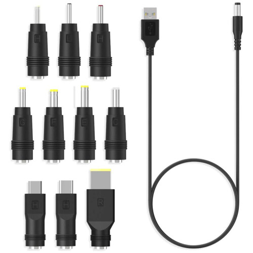 Power Cord USB to 5.5X2.1 Multifunctional  Interchangeable Plug