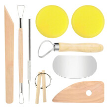9PCS Clay Sculpting Tool Set - Easy to Use Trimming and Carving Tools with Sturdy Wooden Handles