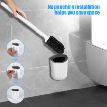 Toilet Brush Silicone, Toilet Brush Wall Mounting & Standing, Specially Developed Double-Sided Brush , Flat Brush with Long Handle Suitable
