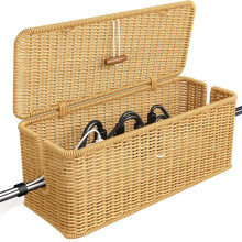 Caja Organizadora de Cables, Organizador de Regleta con Tapa con Cerradura, Organizador de Cables de Ratán Hecho A Mano, Ocultador de Cables.