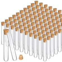 100 Szt. Szklane ProbóWki z Przezroczystymi Korkami z OkrąGłYm Dnem Test Laboratoryjny Tampony na Alkohol Pojemnik na ProbóWki (15X100Mm/13Ml)