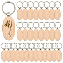 30PCS Oval Wooden Keychain Blanks Unfinished Wood Keychain Blank Key Ring Key Tag Wood Engraving Blank Keychains
