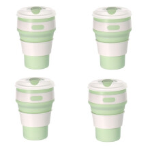 Tasse de Pliable en Silicone Vert Clair-Tasse de Camping, Tasse D'Eau Pliable, Gobelet pour Adulte avec Couvercle,