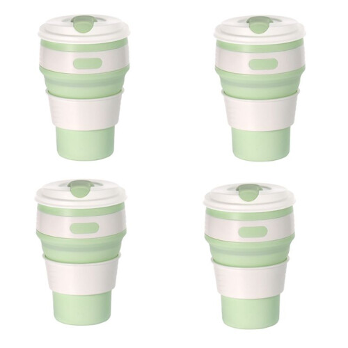 Light Green Silicone Foldable Travel Cup-Camping Cup, Foldable Water Cup, Adult Drinking Cup with Lid,
