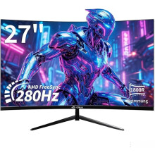 27 Inch 280Hz Curved Gaming Monitor, Full HD 1080P 1800R Frameless Computer Monitor, 1ms GTG with FreeSync, Low Motion Blur, Eye Care