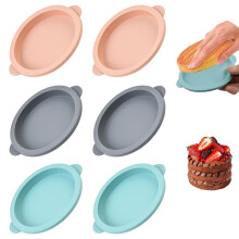 6pc Silicone Baking Moulds, Moulds for Hot Air Fryer, 13.5 X 12 cm, Bread Baking Mould, Round with Handle, Pancake Mould