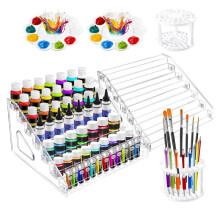 Pacote com 2 Caixas Transparentes para Armazenamento Tinta com Porta-Pincéis e Paleta de Mistura, Suporte para Armazenamento de Tinta Artesanal 7