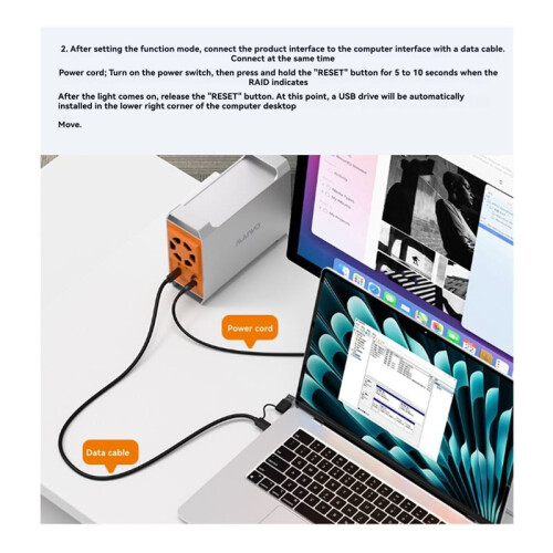 MAIWO Gabinete com Duas Baias para HDDs  de 3,5 Polegadas, Capacidade de 60 TB, 4 Modos , Controle de Temperatura e Dissipação de Calor. 2