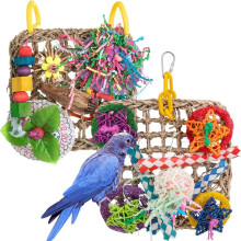 Bird Toys, Toys, Set of 2 Seagrass Woven Suspension Cushions, Natural Chew Toys for African Grey Parrots