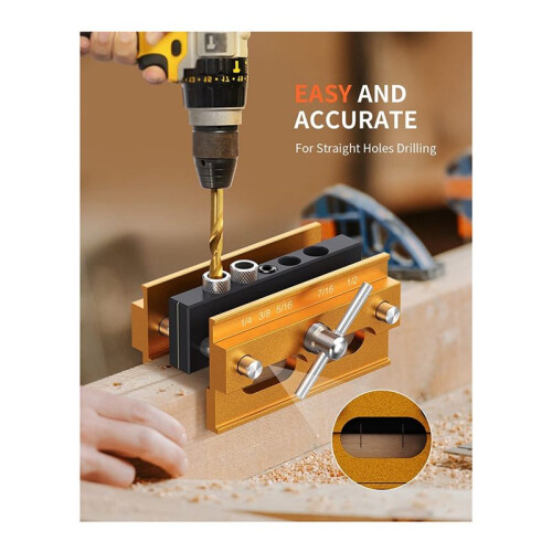 Self Centering Doweling Jig, for Straight Holes, Adjustable Width Woodworking Locator Set with 6 Drill Guide Bushings 1