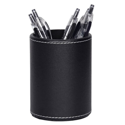 2Pack PU Leather Pens Pencils Holder Cup Desktop Stationery Organizer Case Office Accessories Container Box Black 1
