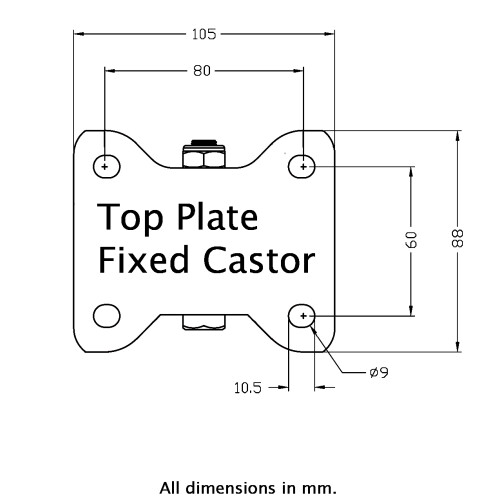 Parnells 125mm fixed castor with black cast iron wheel 2