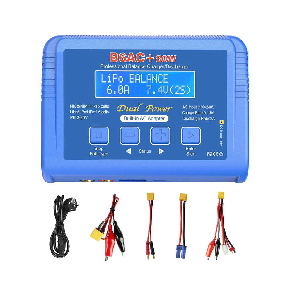 B6ac 80W Lipo Battery Charger Rc Balance Charger For 1S-6S Lipo Life Li-Ion 1-15S Nicd Nimh Pb Battery Eu Plug 6033286405546