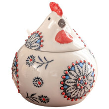 Ceramic Salt Cellar with Lid and Spoon, 13 OZ Large Chicken Salt Jar, Salt Holder for Counter, Coffee and Candies