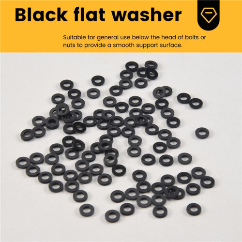M3 x 6mm x 1mm Nylon Flat Insulating Washers Gaskets Spacers Black 200PCS 2