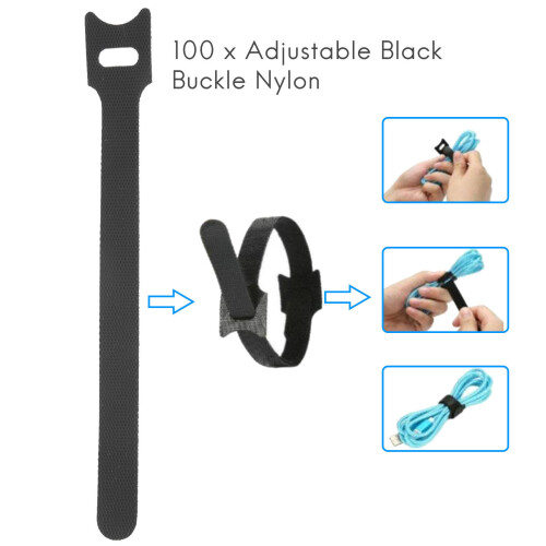 100 X adjustable black nylon cable tie L 15cm 2