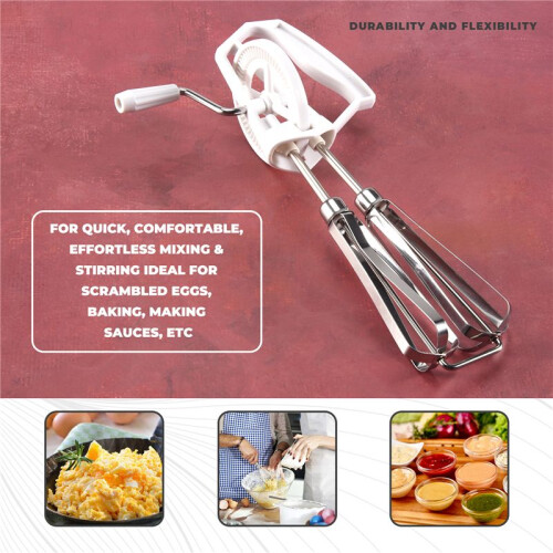 Rotary Manual Hand Whisk Egg Beater Mixer Blender Stainless Steel Kitchen Tools 2