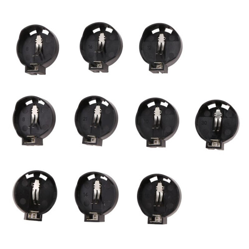10pcs Black Round Button Battery Holder Case for CR2032 2016 2025