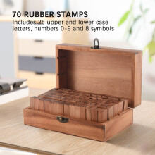 Pack of 70pcs Rubber Stamps Set Vintage Wooden Box Case Alphabet Letters Number (No Ink Pad Included)