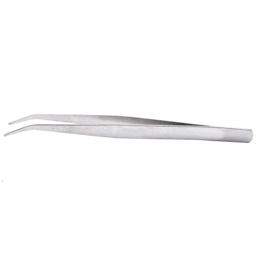 5.9" Long Silver Tone Bent Curved Tip Tweezers Forceps Plier Hand Tool 1
