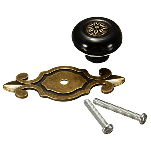 Vintage Ceramic Door Knobs Drawer Cabinet Cupboard Wardrobe Pull Handle Black+Bronze 1