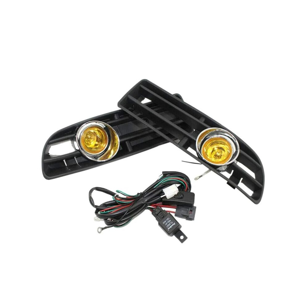 Front Fog Lights Assembly Fog Lamp Grille With Harness For Bora Mk4 1998-2004 Yellow/Light 6032481352396