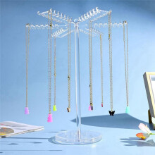 Rotating Acrylic Necklace Organizer,Clear Necklace Holder Stand,Jewelry Organizer Display Tree Hanger Rack with 84 Hooks