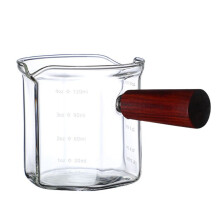 Wood Handle Glass Espresso Measuring Cup Double Mouth Milk Jug Coffee Supplies Clear Kitchen Measure Mug 120Ml