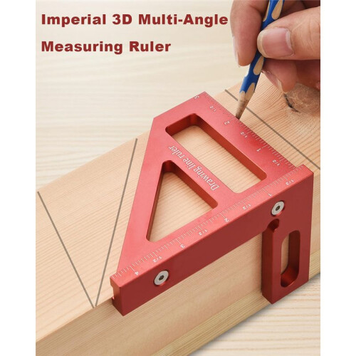 Multi-Angle Measuring Ruler,45/90 Degree Aluminum Alloy Woodworking Square Protractor,Miter Triangle Ruler-Red 2