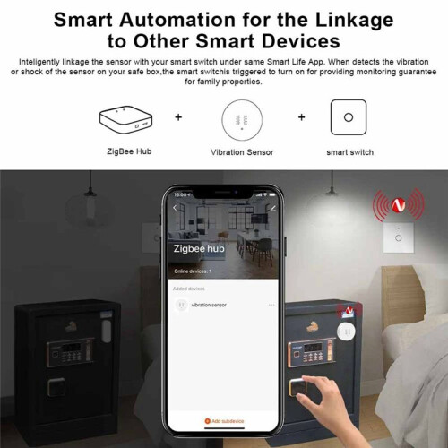 Tuya ZigBee  Vibrationssensor Echtzeitüberwachung Tür-/Fenstererkennung Alarm  Security Protection Sensor 1